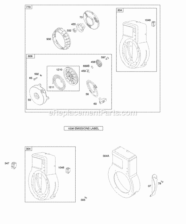 Blower HousingShrouds Rewind StarterBlower Housing Diagram and Parts List for  Briggs and Stratton Engine